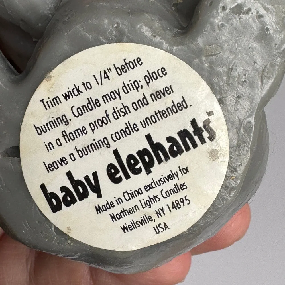 Vintage Baby‎ Elephant Sitting Candle Gray Tusk Eyes Novelty Gift Wax Unscented